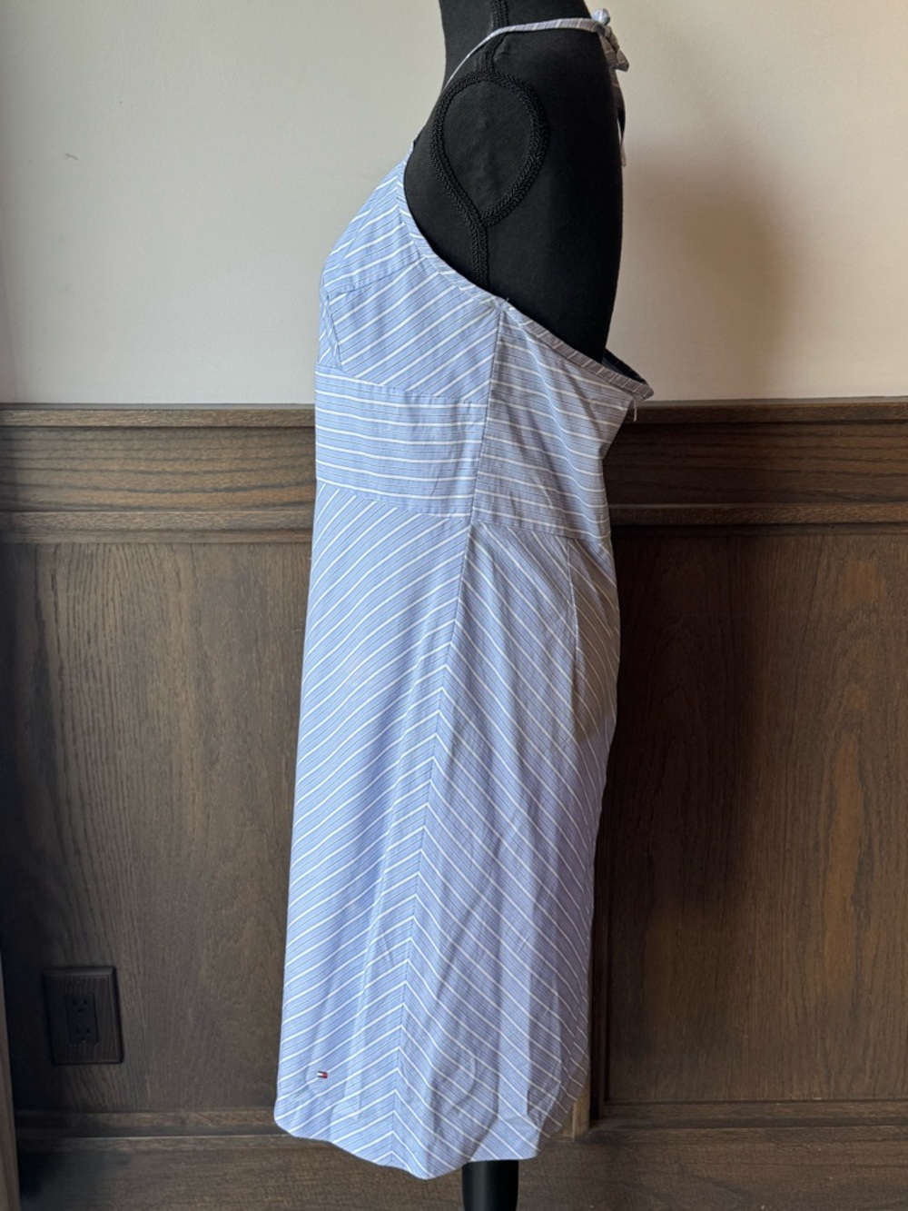 Tommy Hilfiger Light Blue & White Striped v neck cotton halter dress 12 EUC - Picture 3 of 10